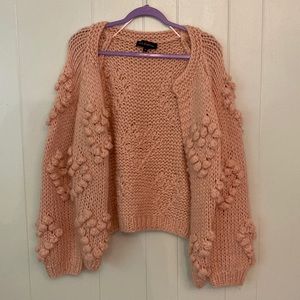 Chunky blush colored cardigan with hearts